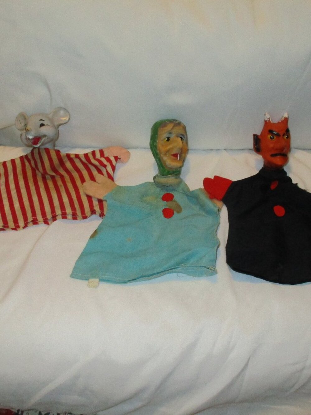 Vintage Hand Puppets Fabric Rubber Heads Lot of 3